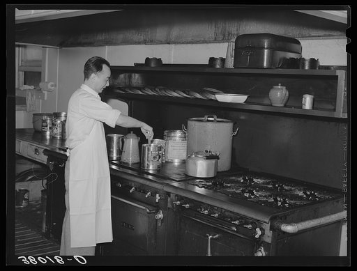 Range in kitchen at Earl Fruit Company ranch. Kern County, California