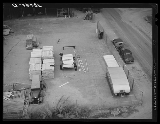 Mobile camps for migrant workers are repaired and stored at warehouse at Mineral King cooperative farm.Tulare County, California