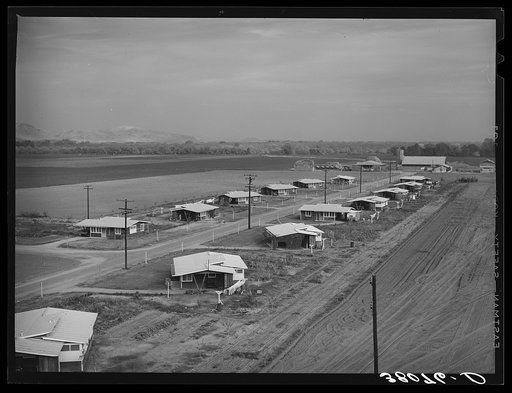 Untitled photo, possibly related to: General view of houses for members of Mineral King cooperative farm. Visalia, California