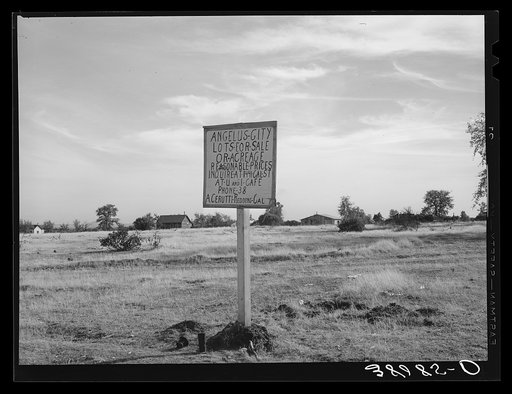 Untitled photo, possibly related to: Sign at Angelus City, California, boom town near Shasta Dam