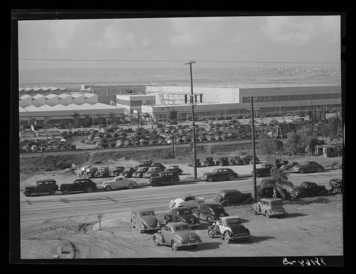 San Diego, California. Cars parked outside Consolidated Aircraft Corporation