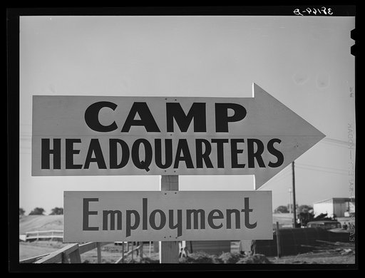 Sign of camp headquarters at replacement cantonment of coast artillery. San Diego, California