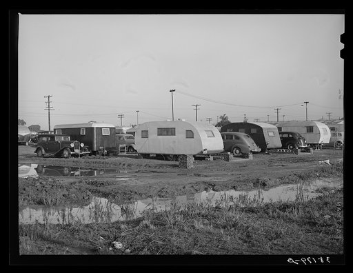 Untitled photo, possibly related to: Sunset Trailer Camp, San Diego, California. The majority of the workers who have come into San Diego are apparently living in trailers. The county passed stringent sanitary laws when migratory agriculture workers came into the section some years ago and these law