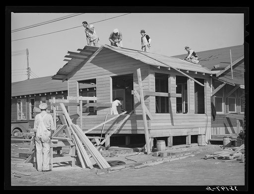 Men working on office building of replacement cantonment of coast artillery. San Diego, California
