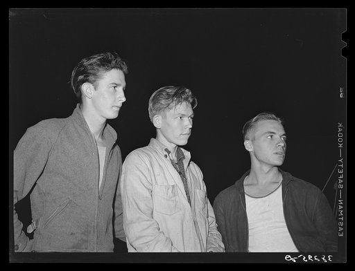 Three boys from Los Angeles who are looking for work. San Diego, California. A friend told them that they could make twenty dollars a week as laborers and they plan to save some money to go to school in hopes of getting in an airplane factory
