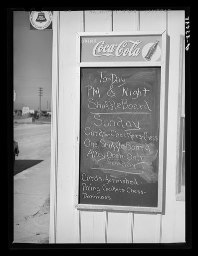 Sign at trailer court showing amusements planned for those living in the court. Corpus Christi, Texas