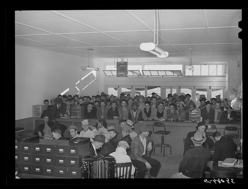 Untitled photo, possibly related to: Men applying for work at the office of the Texas State Employment Service, Corpus Christi, Texas. In Corpus Christi there is now surplus supply of unskilled labor and a shortage of skilled labor