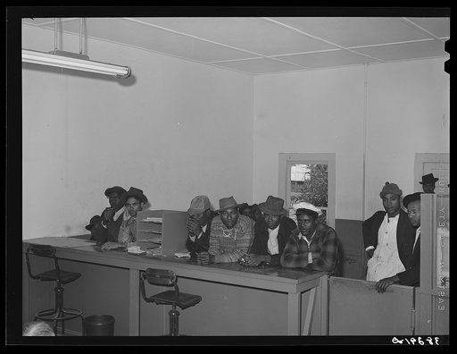 Untitled photo, possibly related to: Men applying for work at the office of the Texas State Employment Service, Corpus Christi, Texas. In Corpus Christi there is now surplus supply of unskilled labor and a shortage of skilled labor
