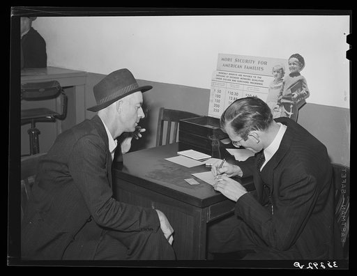 Applicant for employment being interviewed at the Texas State Employment Service office. Corpus Christi, Texas