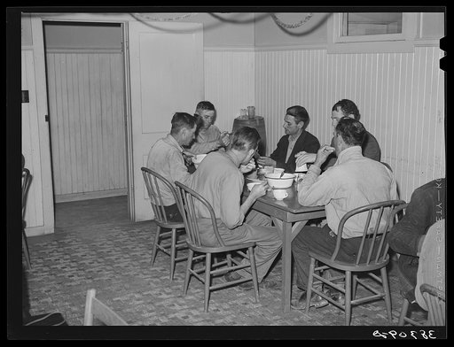 Untitled photo, possibly related to: Men eating afternoon meal at the Salvation Army. Corpus Christi, Texas. The Salvation Army says that they have a heavy case load because of stranded unskilled laborers in the city. There is now a surplus supply of unskilled labor and a shortage of skilled labor i