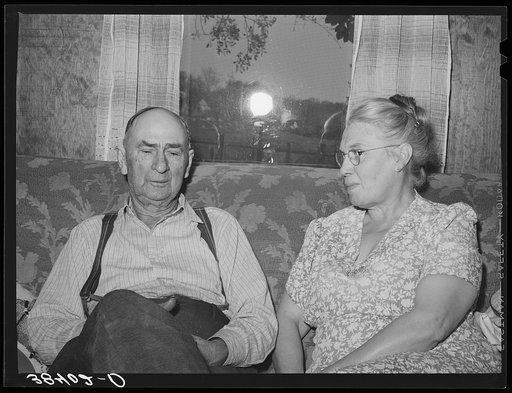 Fruit farmer and his wife, Placer County, California. He owns four hundred acres and has farmed this land for about thirty-five years. He started work in this section freighting ore out. Next he went into cattle raising and about twenty-five years ago into fruit. Last good year for him was ten years