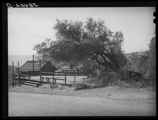 Dance platform. Placer County, California. All of the young people have left this community because there is no opportunity for them in farming, so the dance floor is no longer used