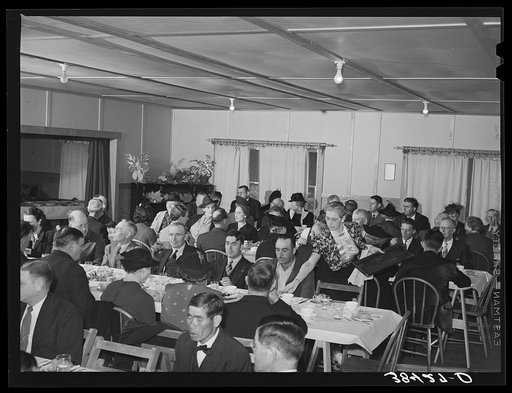 Members of the Loomis Fruit Association cooperative and their wives at dinner after fortieth annual meeting. Loomis, Placer County, California