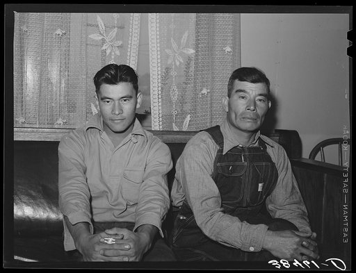 Untitled photo, possibly related to: Fruit farmer and his son. Placer County, California