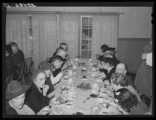 Members of the Loomis Fruit Association cooperative at dinner after their fortieth annual meeting. Loomis, California