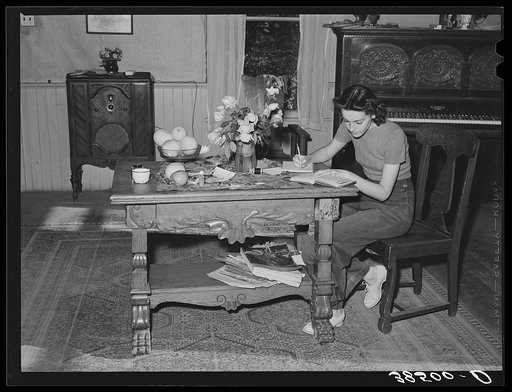 Daughter of fruit farmer. Placer County, California. Her father owns eighteen acres, twelve of which are in fruit. Has no garden, cows, pigs, etc. Have farmed this land for twenty-five years and now have heavy indebtedness to Federal Land Bank and expect to lose their farm momentarily. "Maybe the Ok