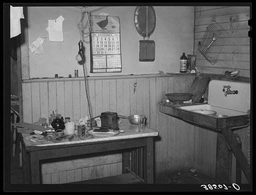 Corner of kitchen of "broke and in debt" fruit farmer. Placer County, California