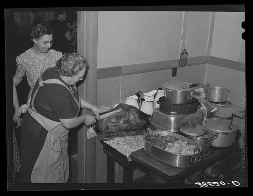 In the kitchen at dinner of the Loomis Fruit Association. Loomis, Placer County, California