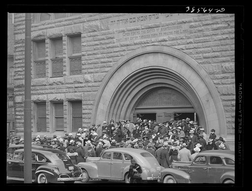 Untitled photo, possibly related to: Crowd coming out of Pilgrim Baptist Church. Southside of Chicago, Illinois