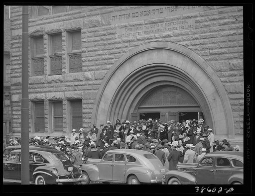 Crowd coming out of Pilgrim Baptist Church. Southside of Chicago, Illinois