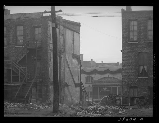 Chicago, Illinois. Apartment houses and funeral parlor on the southside