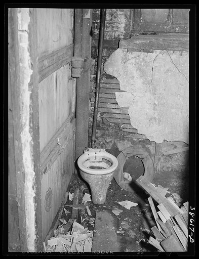 Toilet in the basement of an apartment house rented to Negroes. Chicago, Illinois