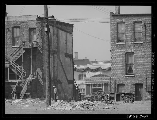 Apartment houses and funeral parlor in Negro section of Chicago, Illinois