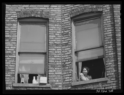 Window of apartment house rented to Negroes. Chicago, Illinois