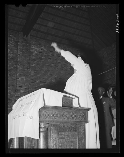 Untitled photo, possibly related to: One of the leaders talking at the Pentecostal church on the southside of Chicago, Illinois