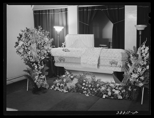 Before funeral services in undertaking parlor. Southside of Chicago, Illinois