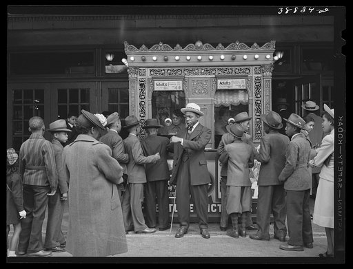 Entrance to movie theater. Southside of Chicago, Illinois