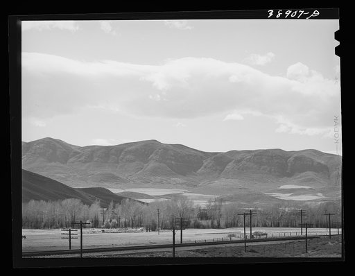 Untitled photo, possibly related to: Fields extending into the mountains. Henefer, Utah. Mormon farmers in this section not only practice irrigation but take advantage of as much of all natural runoff from the mountains as possible