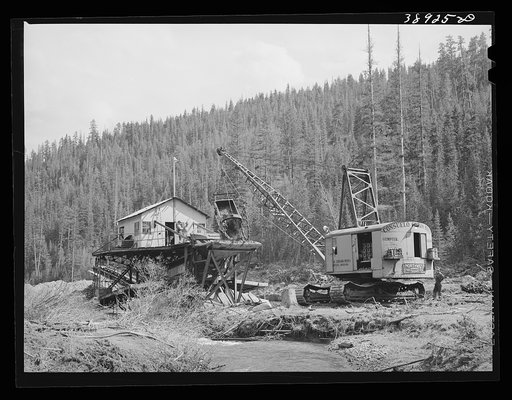 Dredging for gold and silver by means of doodle-bug. Baker County, Oregon