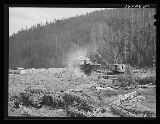 Dredging for gold and silver by means of doodle-bug. Baker County, Oregon