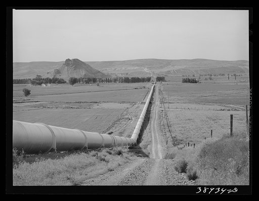 Untitled photo, possibly related to: Conduit crossing the Owyhee River Valley carrying irrigation water to Dead Ox Flat from the Owyhee Reservoir. Vale-Owyhee irrigation project, Malheur County, Oregon