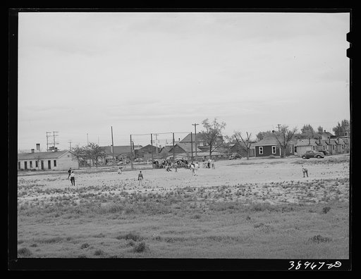 Sandlot baseball game. Twin Falls, Idaho. Twin Falls was settled mostly by people from the middle west when water for irrigation was made available to the section. Twin Falls, Idaho