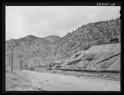 Pile of tailing from gold mill, defunct. Idaho Springs, Colorado