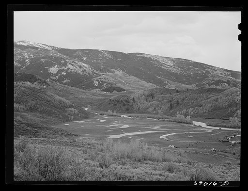 Yampa River Valley, Routt County, Colorado. Notice the spring floods over the fields