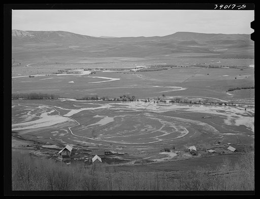 Yampa River Valley, Routt County, Colorado. Notice the spring floods over the fields