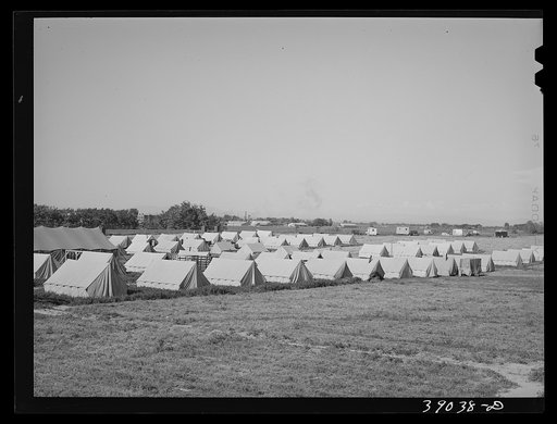 Tents of FSA (Farm Security Administration) migratory labor camp mobile unit. Wilder, Idaho