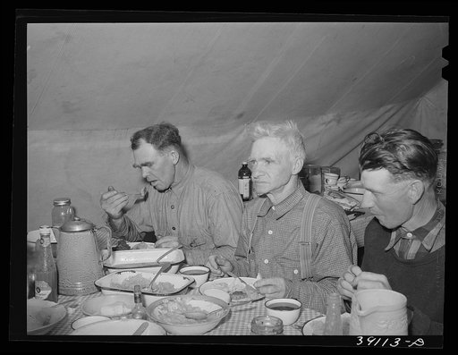 Untitled photo, possibly related to: Oldtime sheepman who was visiting the sheep shearers' outfit for dinner. Ranch in Malheur County, Oregon. He predicted prosperous times for the sheepmen and had it figured out down to the last pound how much wool the Army would need for uniforms, clothing and bla