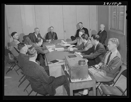 Meeting of managers of the FSA (Farm Security Administration) migratory labor camps in Idaho, both permanent and mobile. Caldwell camp, Idaho