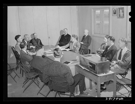 Untitled photo, possibly related to: Meeting of managers of the FSA (Farm Security Administration) migratory labor camps in Idaho, both permanent and mobile. Caldwell camp, Idaho