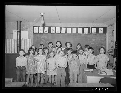 Untitled photo, possibly related to: Schoolchildren at the FSA (Farm Security Administration) farm workers' camp. Caldwell, Idaho