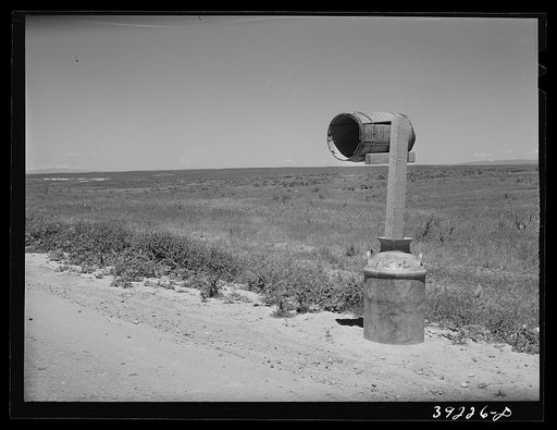 Mailbox. Canyon County, Idaho. While this country is dry and sagebrush covered, the farmers expect it to be in crops in three or four years when irrigation water is supplied by the Black Canyon irrigation project