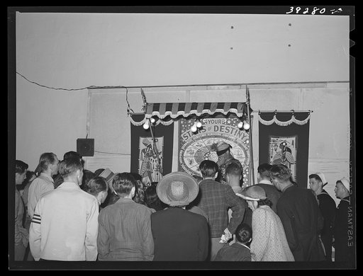 Fortune teller and crowd at Mission Beach, amusement center, San Diego, California