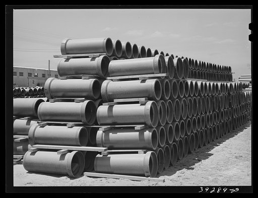 Sewer tile to be used at the Kearney-Mesa defense housing project. San Diego, California