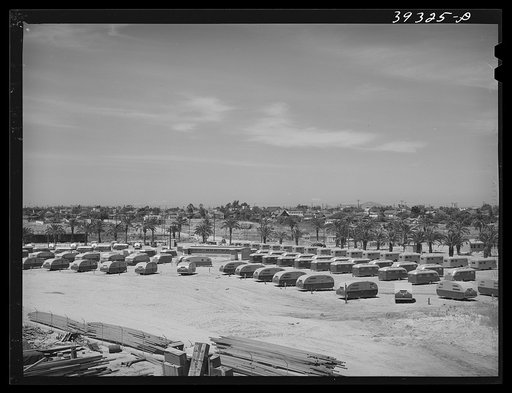 Long shot of FSA (Farm Security Administration) trailer camp for defense workers. San Diego, California