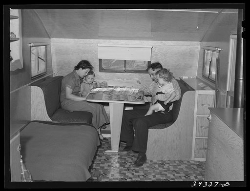 Family of Rohr Aircrafts worker in their trailer home at the FSA (Farm Security Administration) camp for defense workers. San Diego, California