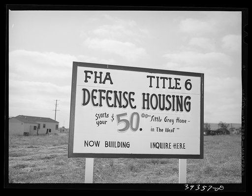 Sign of Federal Housing Administration defense housing. San Diego, California